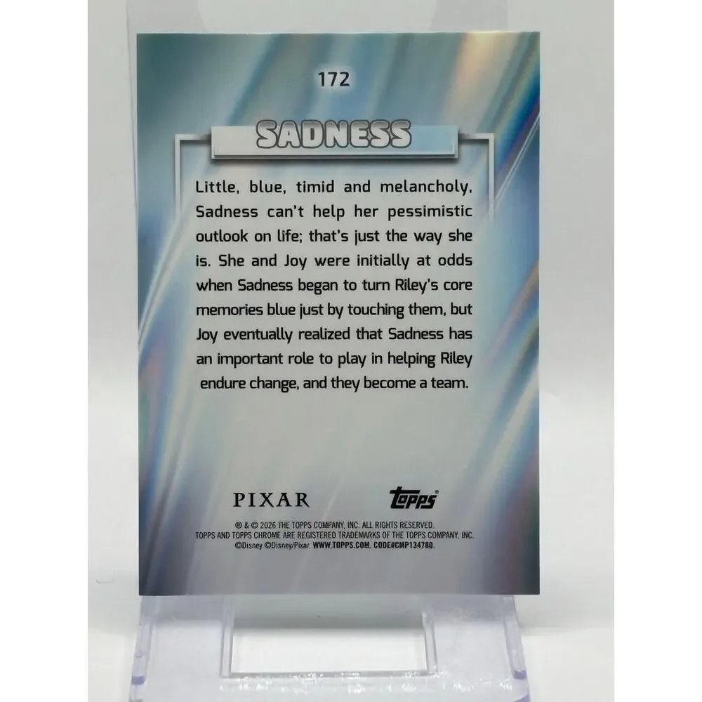 2026 Topps Chrome Disney Sadness Green Refractor 21/99 SP Pixar Inside-Out